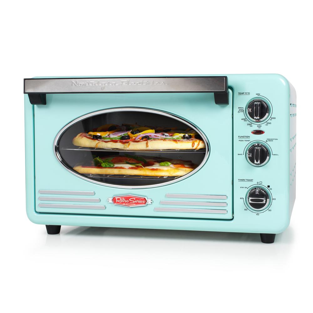 Aqua Convection Toaster Oven Retro Series 6 Slice Two Racks Bake Broil Pizza Aqua Convection Toaster Oven Retro Series 6 Slice Two Racks Bake Broil Pizza