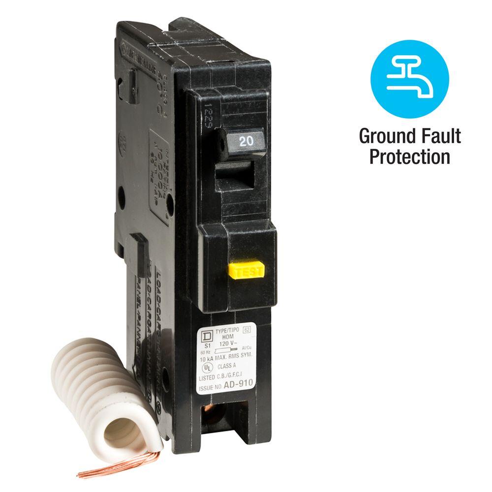 Square D Homeline 20 Amp Single-Pole GFCI Circuit Breaker ... wire diagram for gfci breaker 