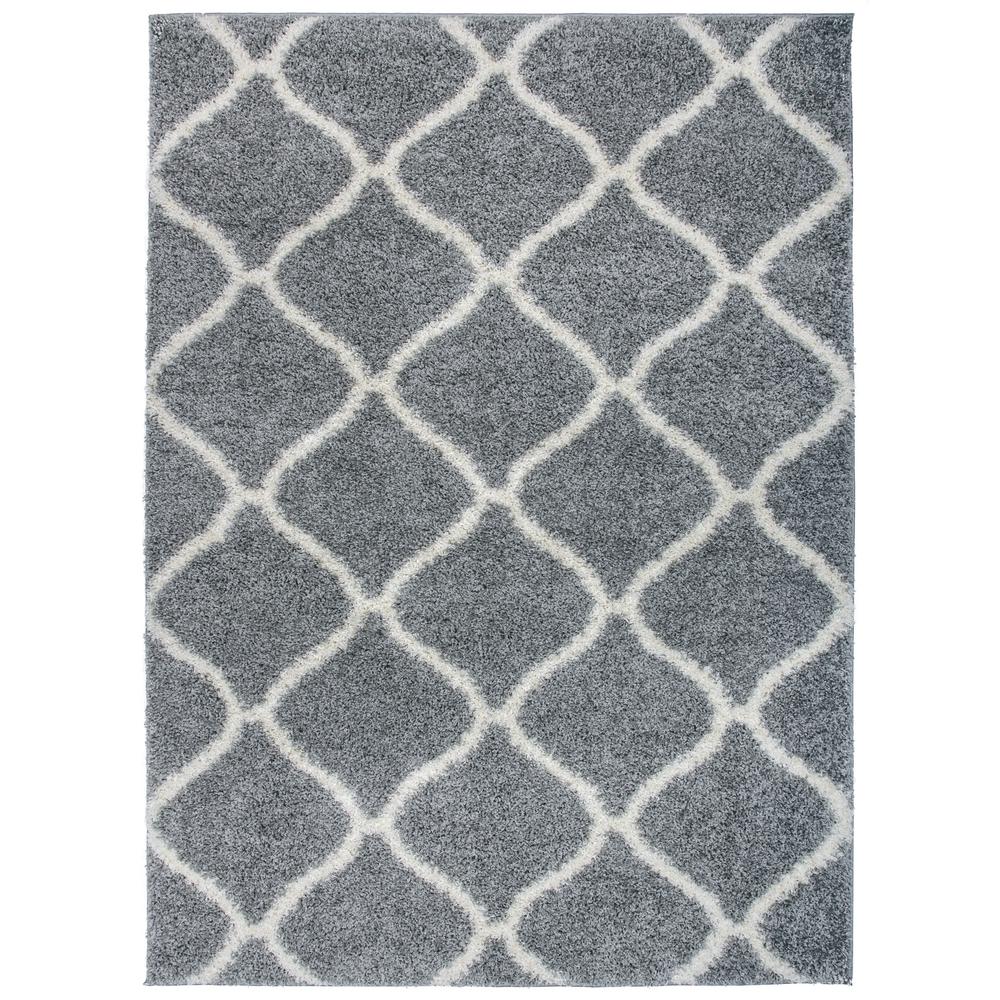 World Rug Gallery Moroccan Geometric Shag Gray Cream Area Rug (3'3"x5
