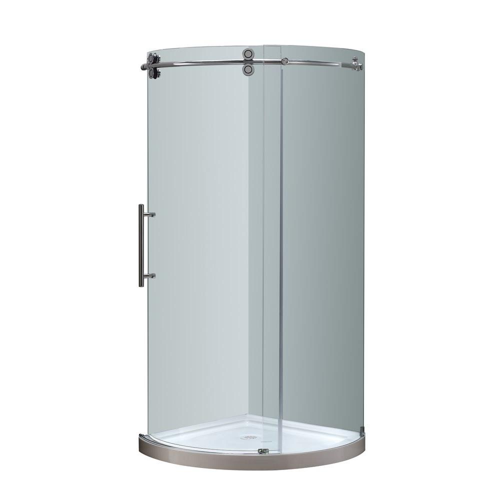 Aston Orbitus 36 In X 77 1 2 Completely Frameless Round Shower Enclosure Chrome With Left Opening And Base
