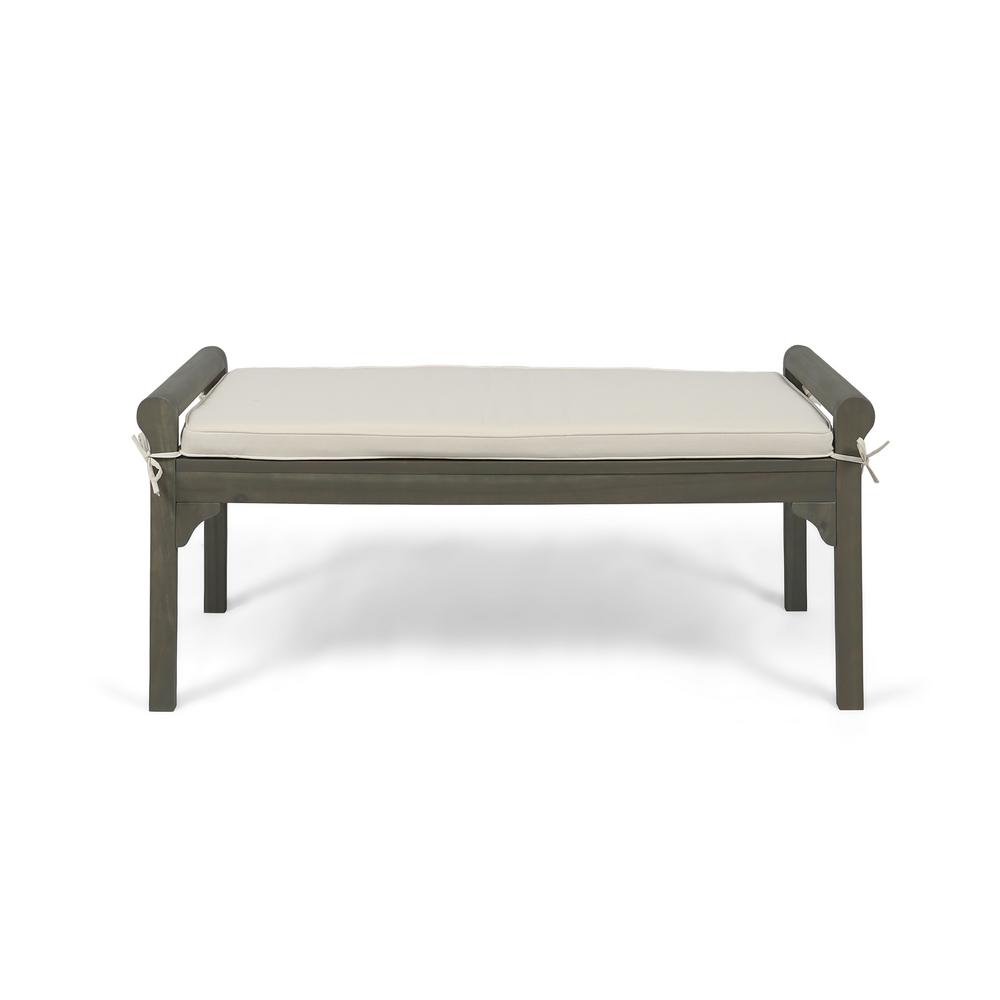 Noble House Nelson Modern Cream Fabric Bench With Gray