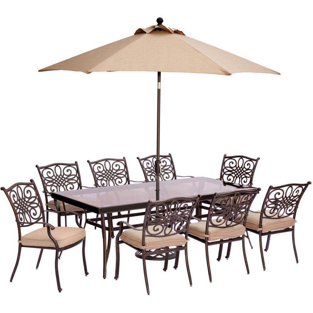 Hanover Traditions 9-Piece Outdoor Dining Set with Rectangular Glass-Top Table... by Hanover