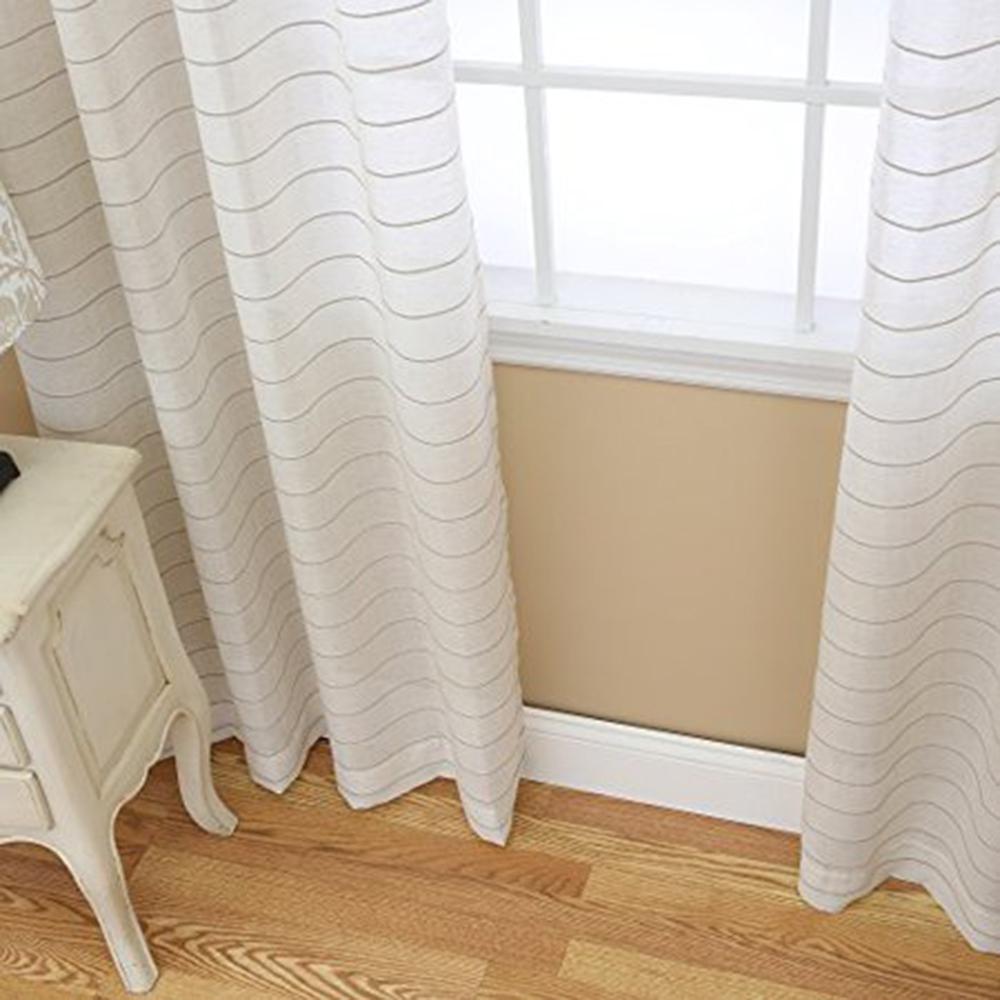 Best Home Fashion Faux Linen Horizontal Striped Curtains In White