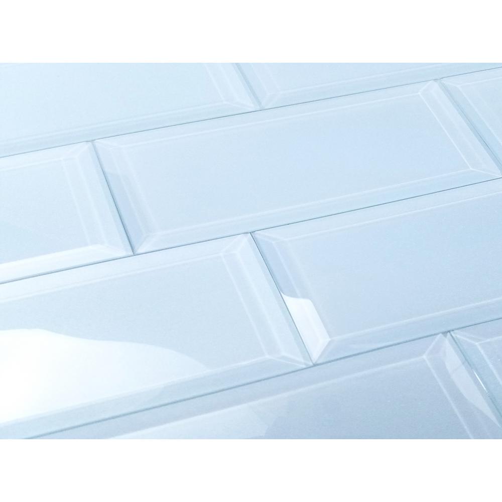 Blue Subway Rectangle 3 In X 12 Glossy Glass L Stick Decorative Bathroom Wall Backsplash Tile 4 Piece Pack