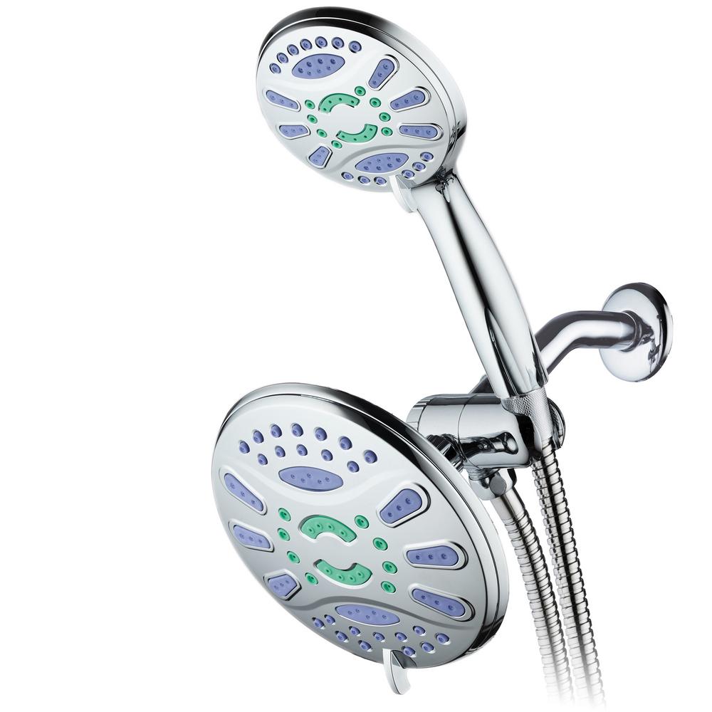 Aquastar Antimicrobial 48Spray 7 in. High Pressure 3Way Dual Rain Shower Head and Handheld