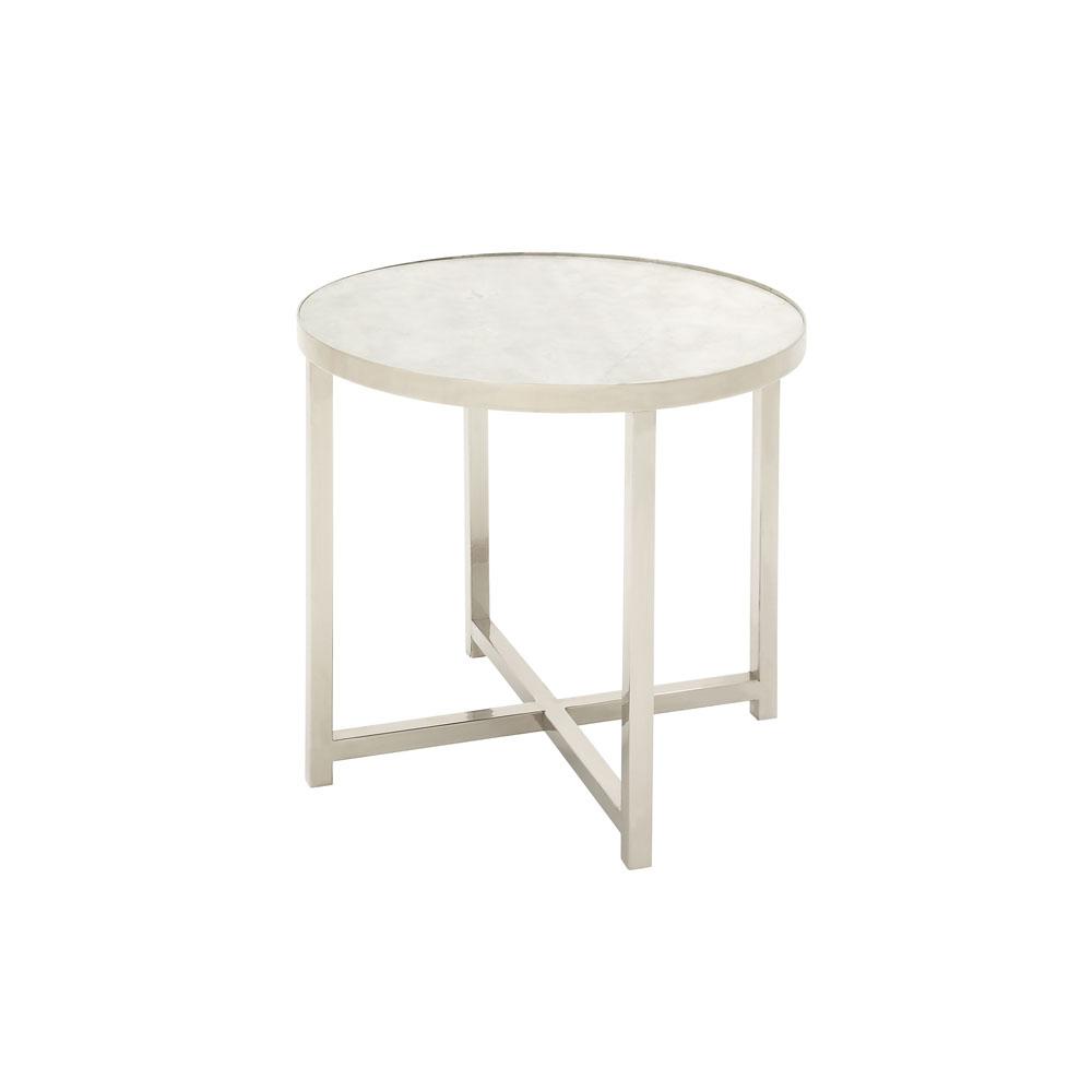 White Round Accent Table With Silver Legs