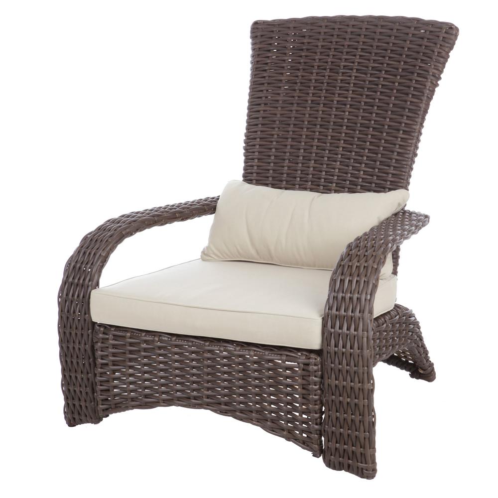 Patio Sense Deluxe Coconino All Weather Stationary Wicker Patio Adirondack Outdoor Lounge Chair With Beige Cushion 62172 The Home Depot