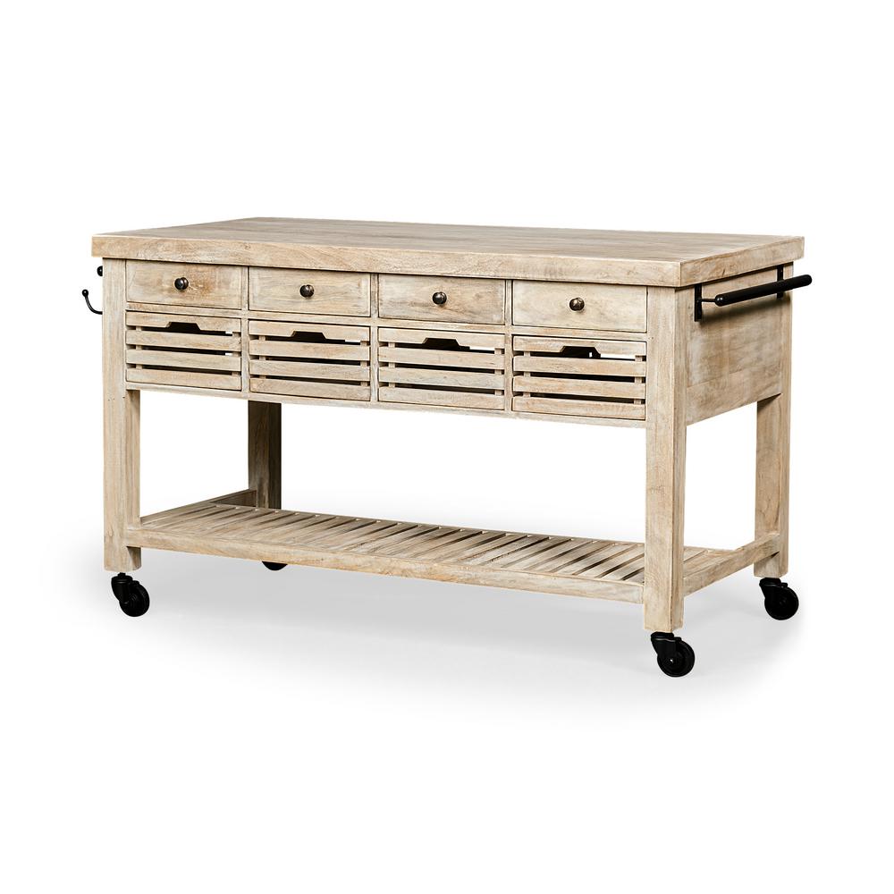 Mercana Whitewashed Wooden Columbia Kitchen Island With Wheels 50349 The Home Depot