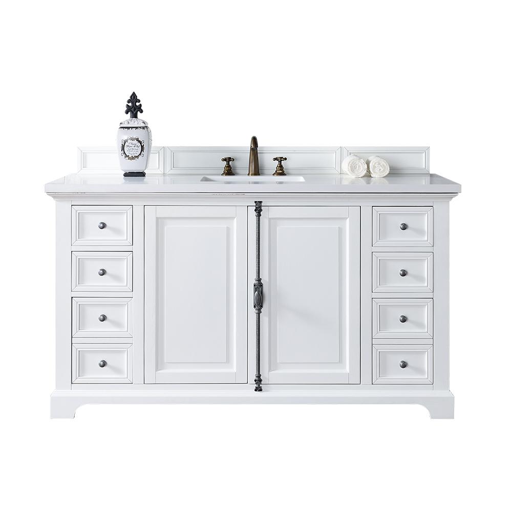 Self Close Slides James Martin Signature Vanities Single Sink Providence 60 In W Single Vanity Cottage White With Quartz Top