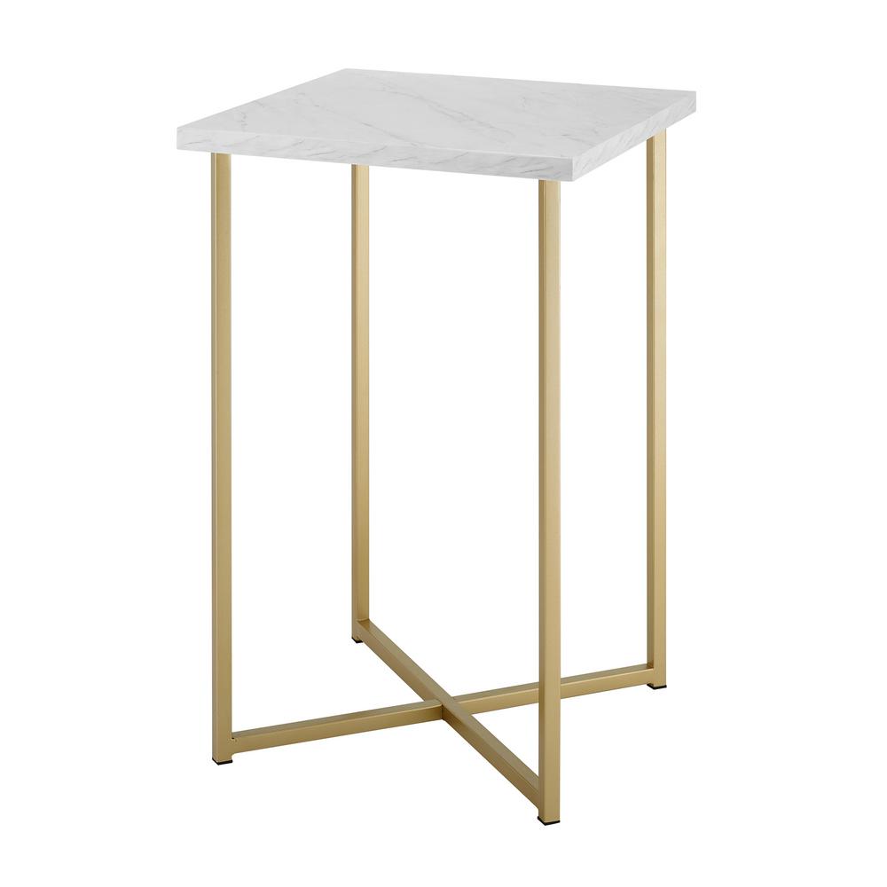 Walker Edison Furniture Company 16 In White Marble Top Gold Legs Square Side Table