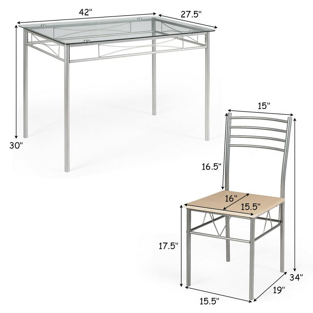 5 Piece Kitchen Dining Set Glass Metal Tabl /& 4 Chairs Breakfast Furniture