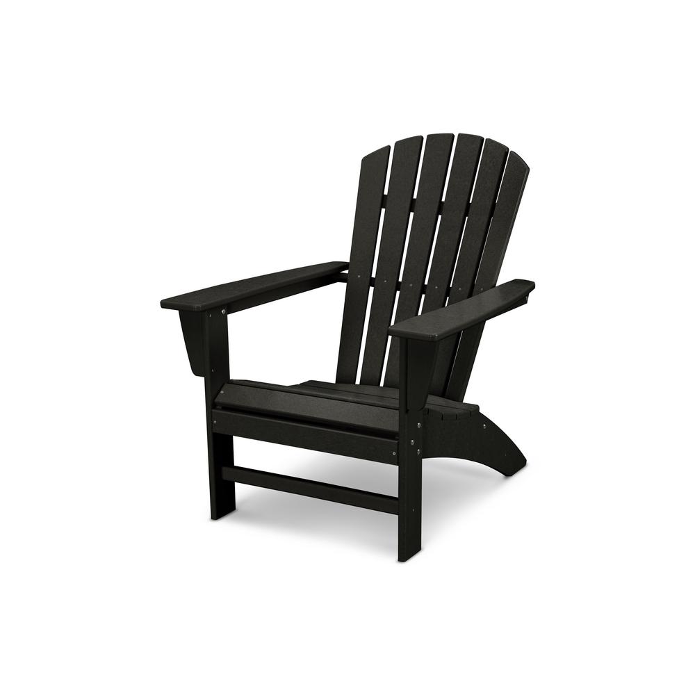 Polywood Grant Park Traditional Curveback Black Plastic Outdoor Patio Adirondack Chair Ad440bl The Home Depot