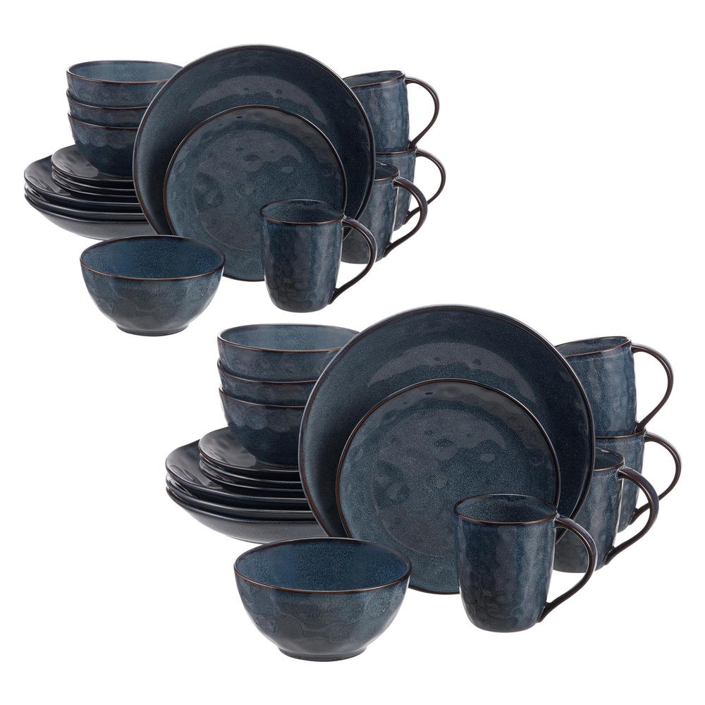 Home Decorators Collection Taite 32 Piece Reactive Glaze Midnight Blue Stoneware Dinnerware Set Service For 8 Thd0112 X 2 The Home Depot
