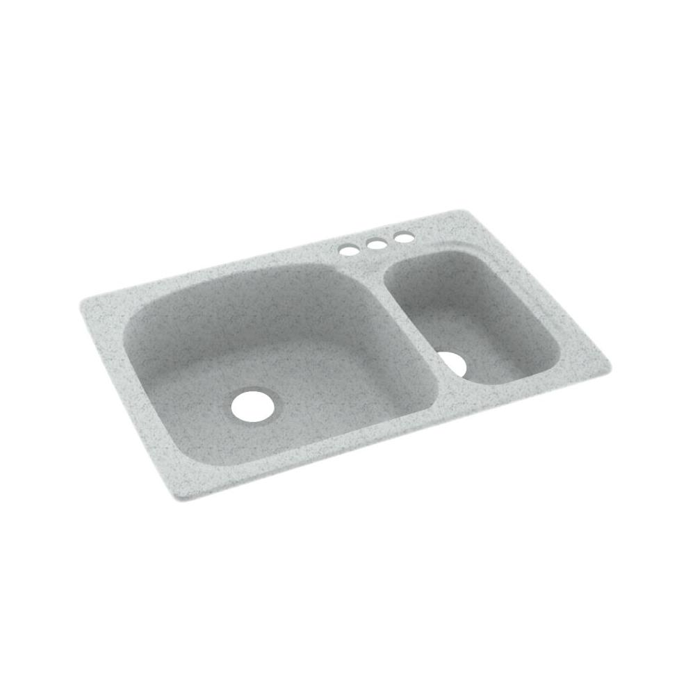 Swan Dual Mount Solid Surface 33 In X 22 3 Hole 70 30 Double Bowl Kitchen Sink Tahiti Gray