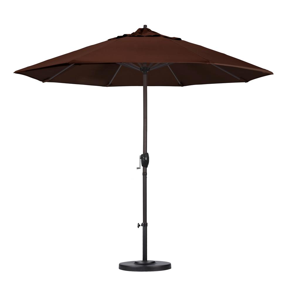 California Umbrella 9 Ft Bronze Aluminum Pole Market Aluminum Ribs Auto Tilt Crank Lift Patio Umbrella In Bay Brown Sunbrella Ata908117 5432 The Home Depot