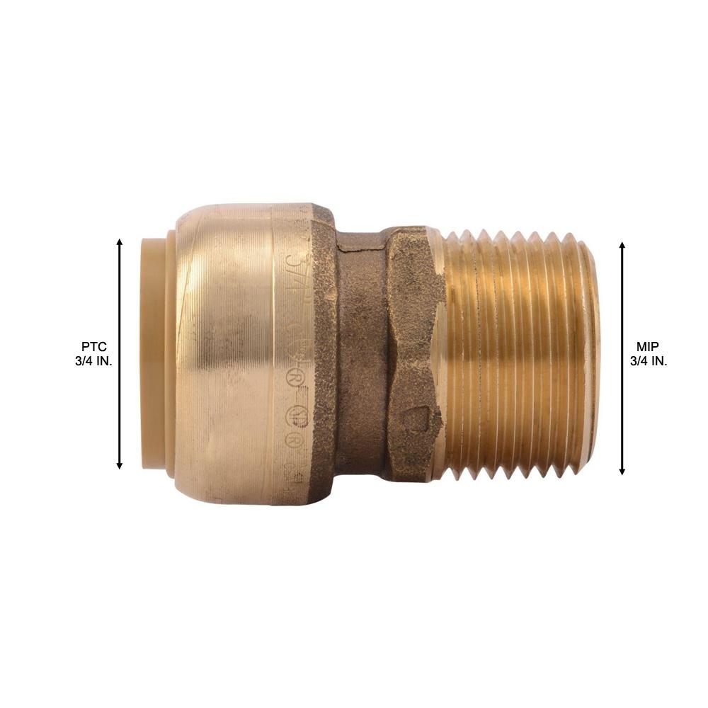 3//4/" Sharkbite Style Push-Fit x 3//4/" MNPT Lead-Free Brass Male Threaded Adapter