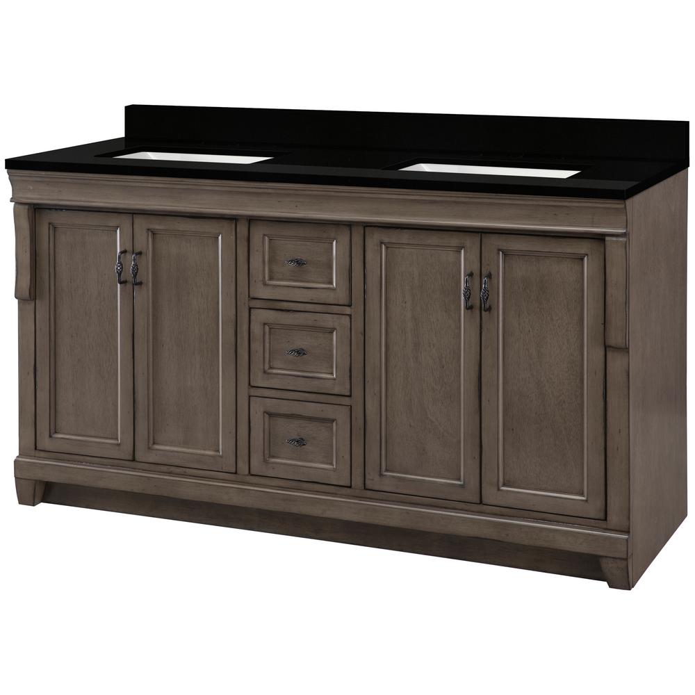 Home Decorators Collection Naples 61 in. W x 22 in. D Vanity in Distressed Grey with Granite Vanity Top in Midnight Black with Trough White Basin was $1599.0 now $959.4 (40.0% off)