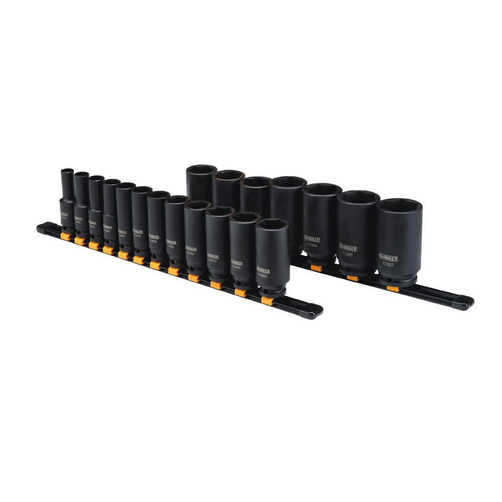DWMT19239 19-Piece 1//2 Drive SAE DEWALT Deep Impact Socket Set