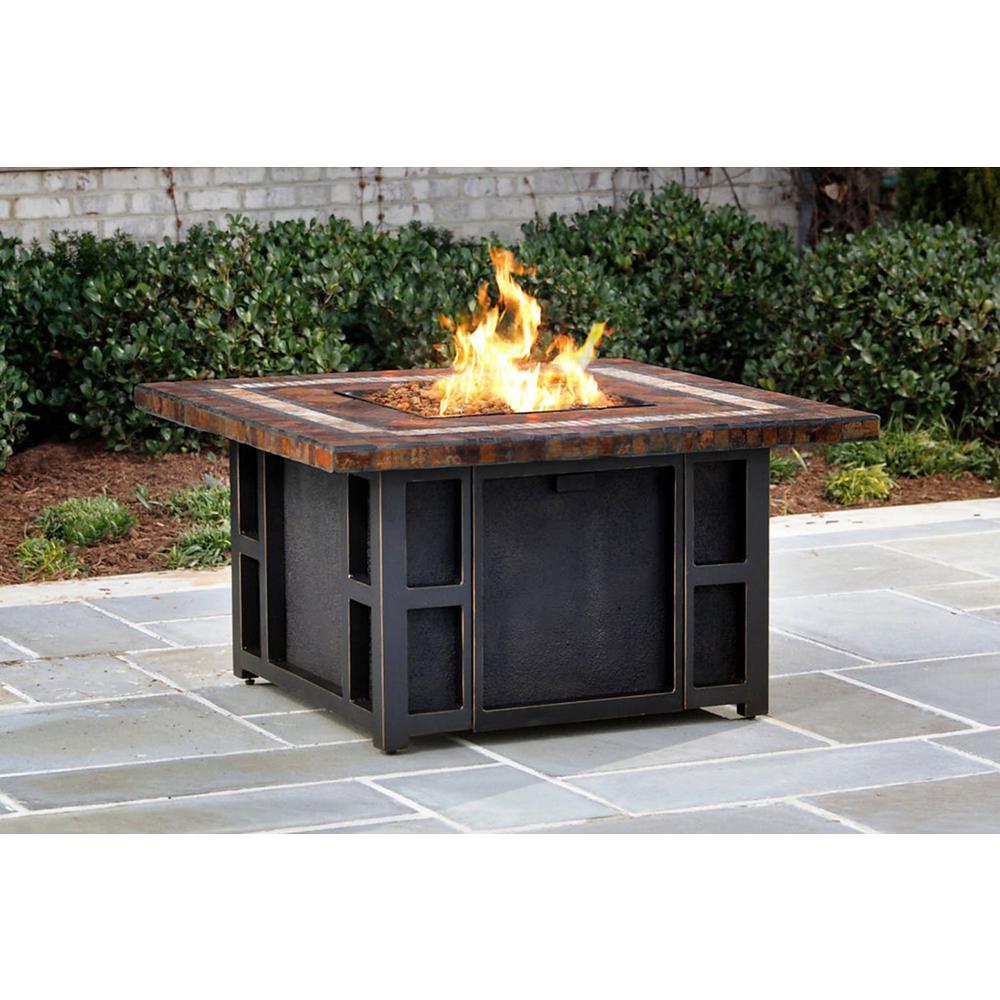 Maris 5 Piece Aluminum And Slate Stone Square Patio Fire Pit