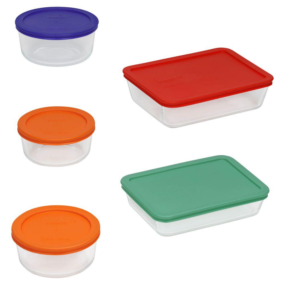 Simply 10 Piece Glass Storage Set With Assorted Colored Lids