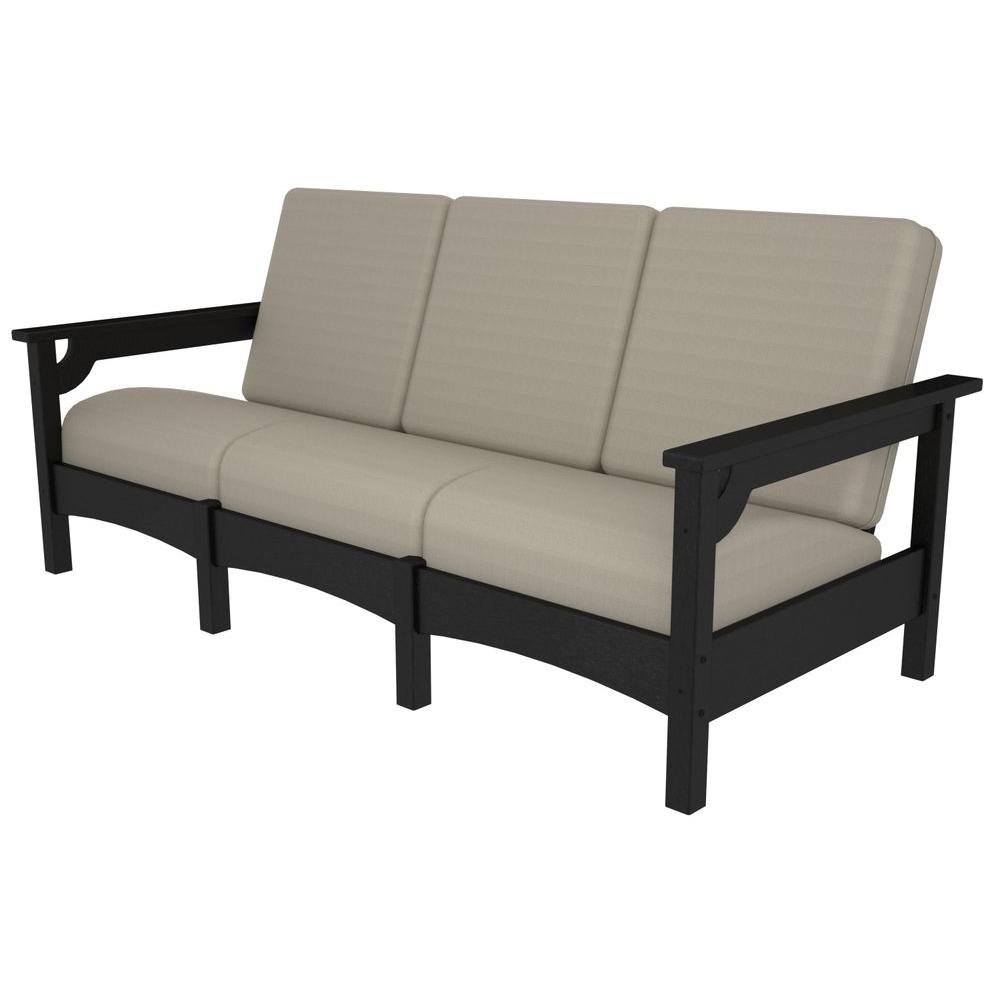 Polywood Club Black Patio Sofa With Sunbrella Bird S Eye Cushions Club Black Patio Sofa With Sunbrella Bird S Eye Cushions