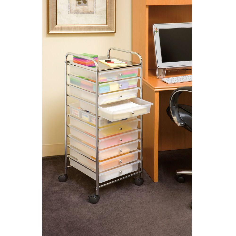 Seville Classics Frosted White 10 Drawer Organizer Cart She16218wb