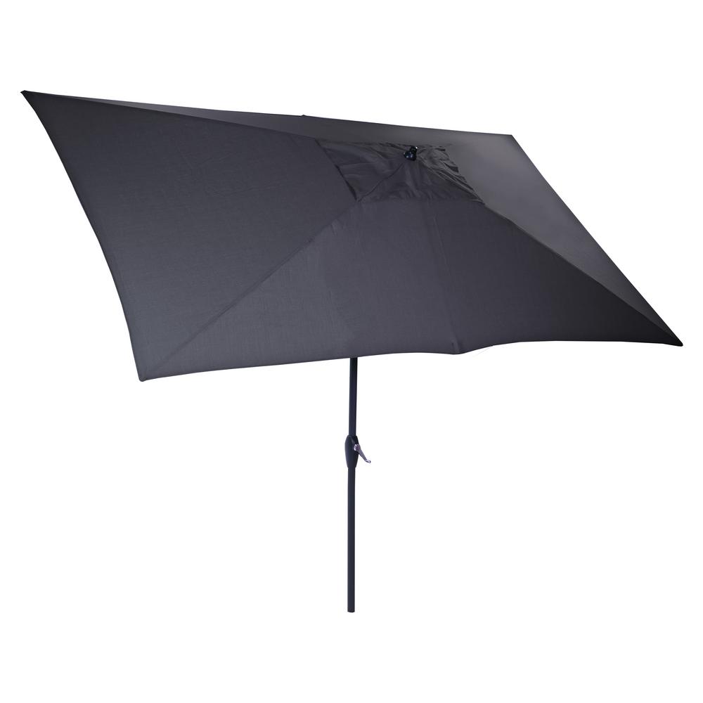 Hampton Bay 10 Ft X 6 Ft Aluminum Market Patio Umbrella In Cushionguard Sky With Push Button Tilt 9106 01523400 The Home Depot