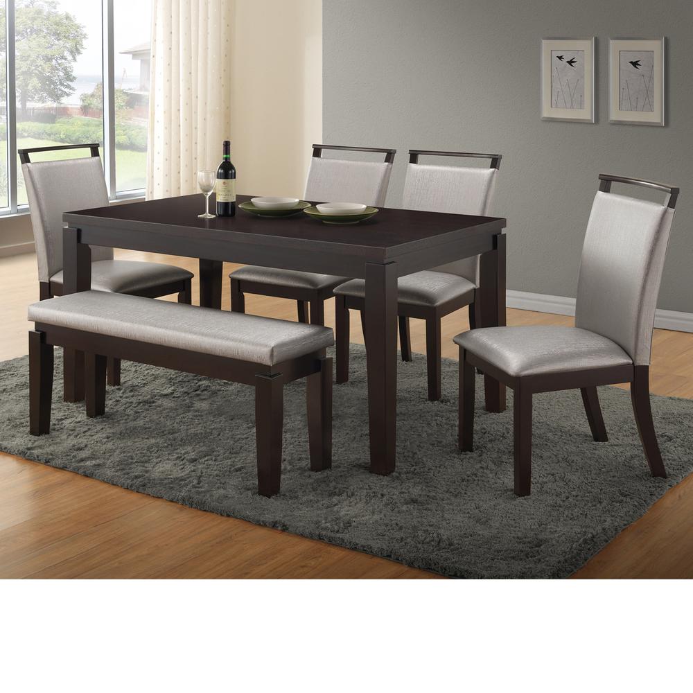 Home Source Wimbish Dark Expresso 6 Piece Dining Set With 1 Table 4 Chairs And Bench Home Source Wimbish Dark Expresso 6 Piece Dining Set With 1 Table 4 Chairs And Bench