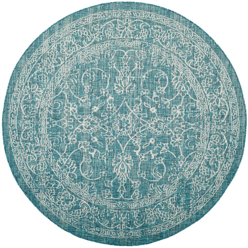 Safavieh Courtyard Turquoise 5 ft. x 5 ft. Indoor/Outdoor Round Area