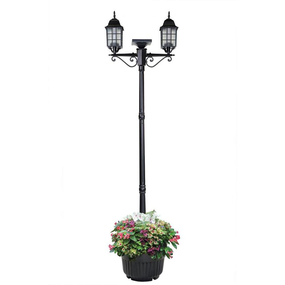 Sunray Addison 89 In 2 Head Black Outdoor Solar Lamp Post And Sunray Addison 89 In 2 Head Black Outdoor Solar Lamp Post And Planter