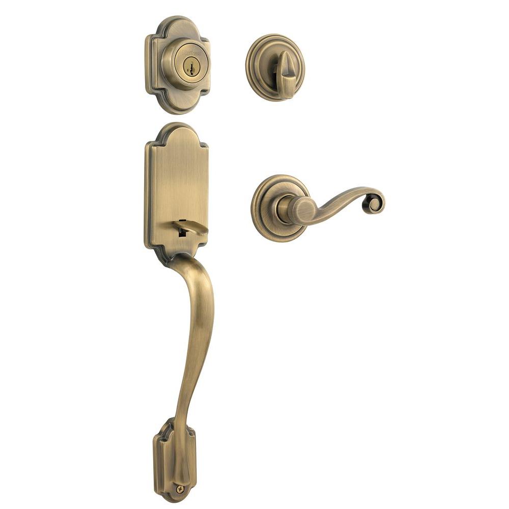 Arlington Antique Brass Single Cylinder Door Handleset with Lido Lever Featuring SmartKey Security