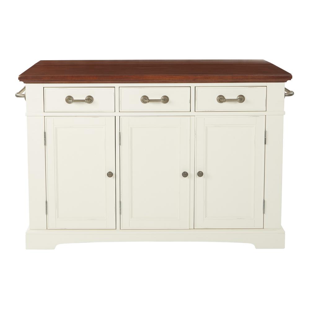 Inspired by Bassett Country Kitchen Large Kitchen Island in White Finish with Vintage Oak TopBP