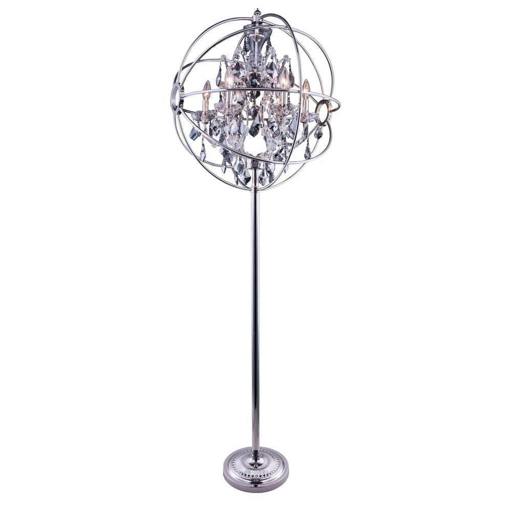 Elegant Lighting Geneva 71 5 In Polished Nickel Floor Lamp With Elegant Lighting Geneva 71 5 In Polished Nickel Floor Lamp With Silver Shade Grey Crystal