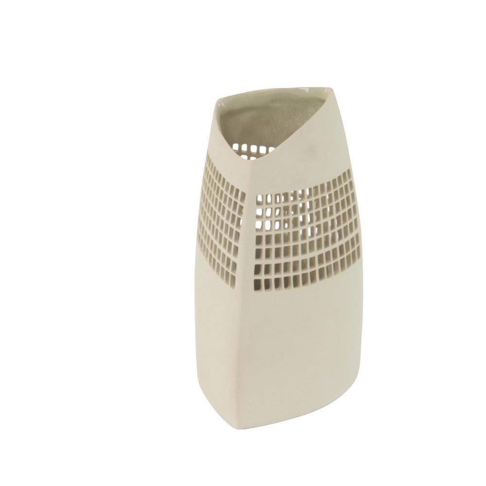 Litton Lane White Ceramic Decorative Vase With Triangular Body And