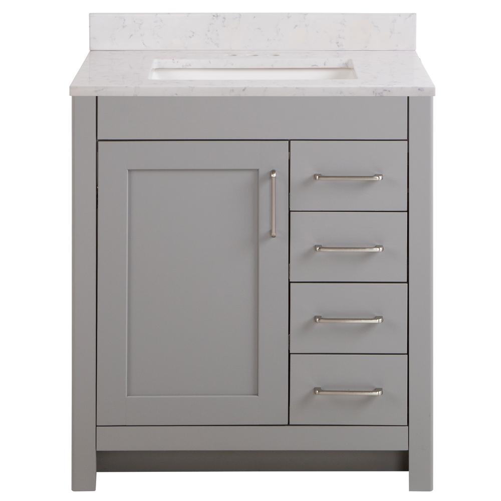 Home Decorators Collection Westcourt 31 In W X 22 In D Bath Vanity In Sterling Gray With Stone Effect Vanity Top In Pulsar With White Sink Wt30p2v3 St The Home Depot