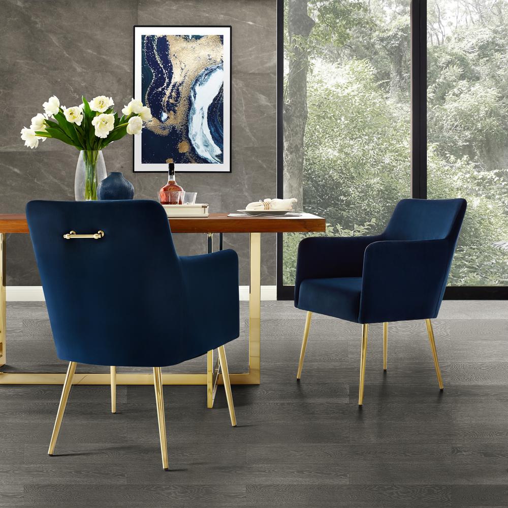 Inspired Home Capelli Navy/Gold Velvet Metal Leg Dining Chair (Set 