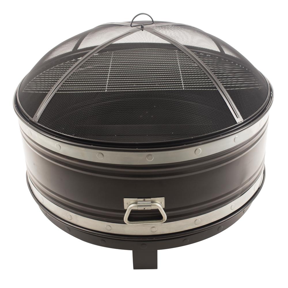 Pleasant Hearth Colossal 36 In Steel Fire Pit In Black And Silver
