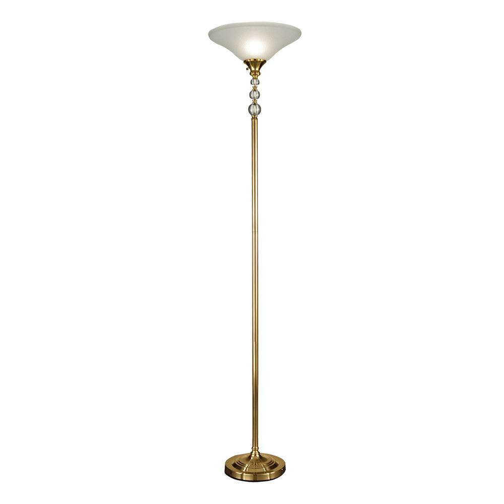 Dale Floor Lamps The Home Depot 72 In Antique Brass Optic Glass Orb Torchiere With Shade