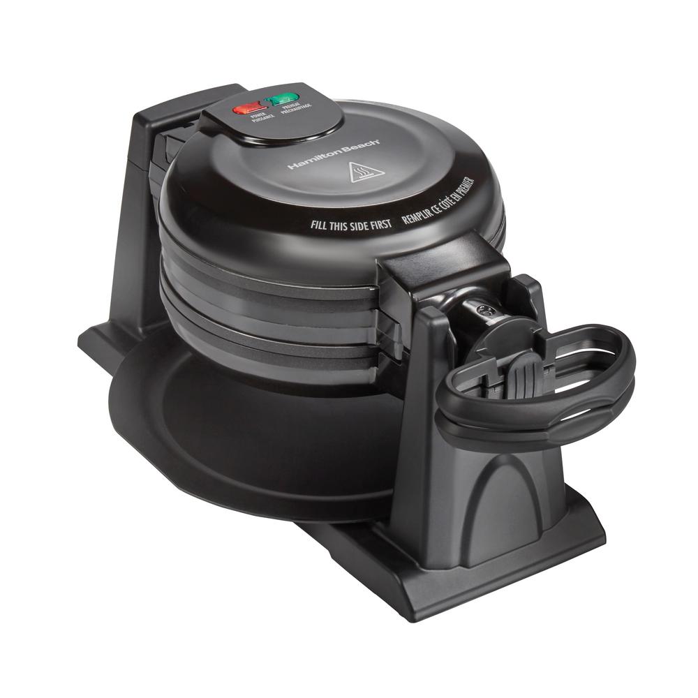 Hamilton Beach 1300 W Double Waffle Black Rotating Belgian Waffle Maker