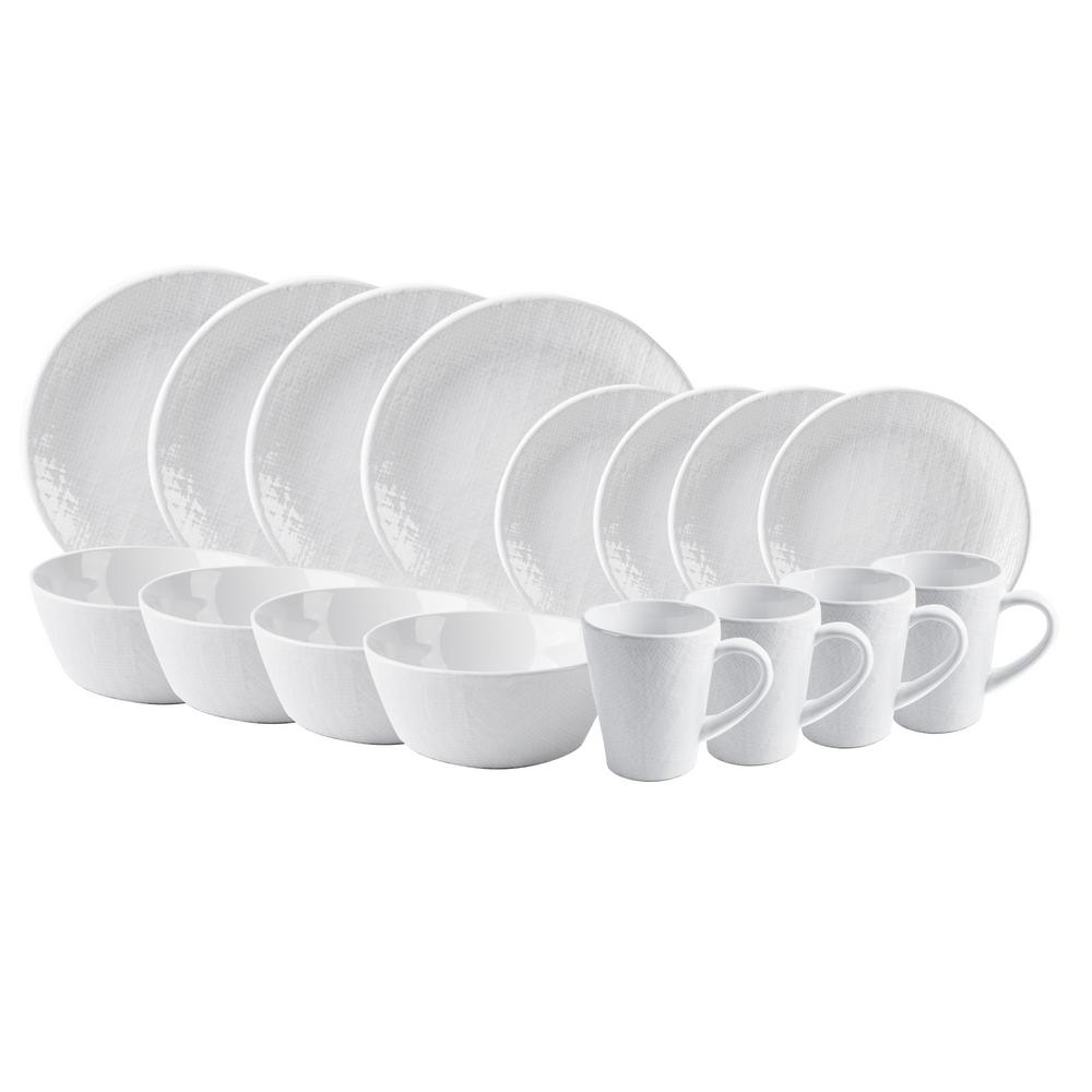 HOME ESSENTIALS & BEYOND 16Piece White Burlap Dishwasher Safe
