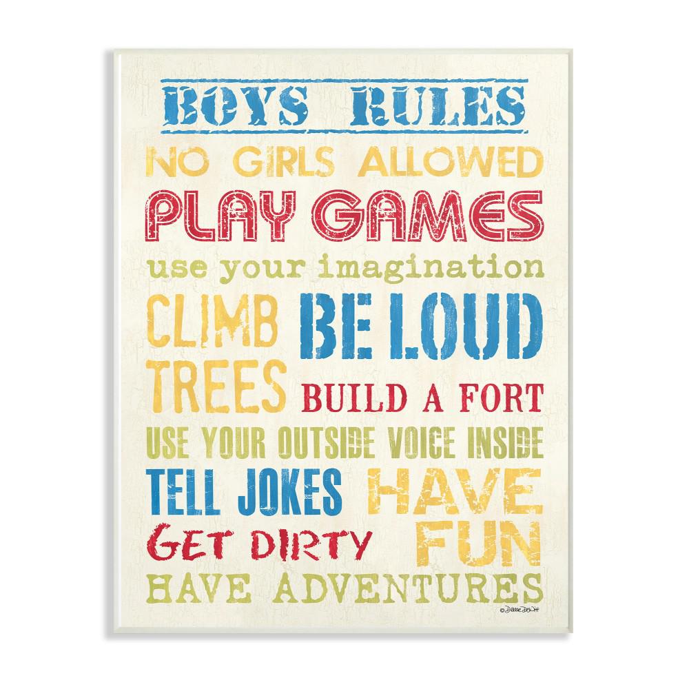 13 In X 19 Blue Yellow Red And Green Boys Rules By Debbie Dewitt Printed Wood Wall Art