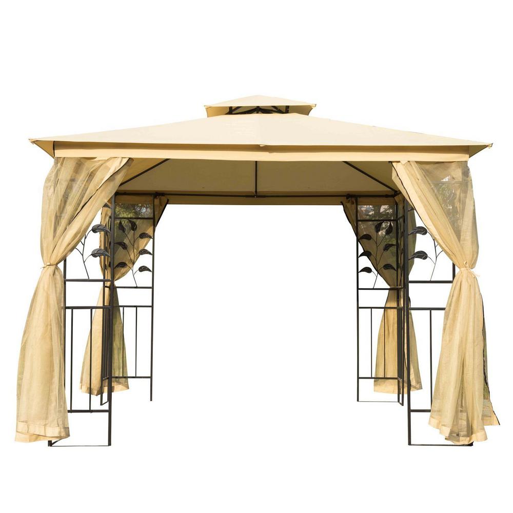 Outsunny 10 Ft X Beige Steel Fabric Rectangle Outdoor Gazebo With Mesh Curtain Sidewalls And 2 Tiered Vented Canopy Top 01 0874 The Home Depot - Metal Garden Gazebo With Curtain Sidewalls Outsunny 10 Ft X Beige Steel Fabric Rectangle Outdoor Gazebo With Mesh Curtain Sidewalls And 2 Tiered Vented Canopy Top 01 0874 The Home Depot - Metal Garden Gazebo With Curtain Sidewalls