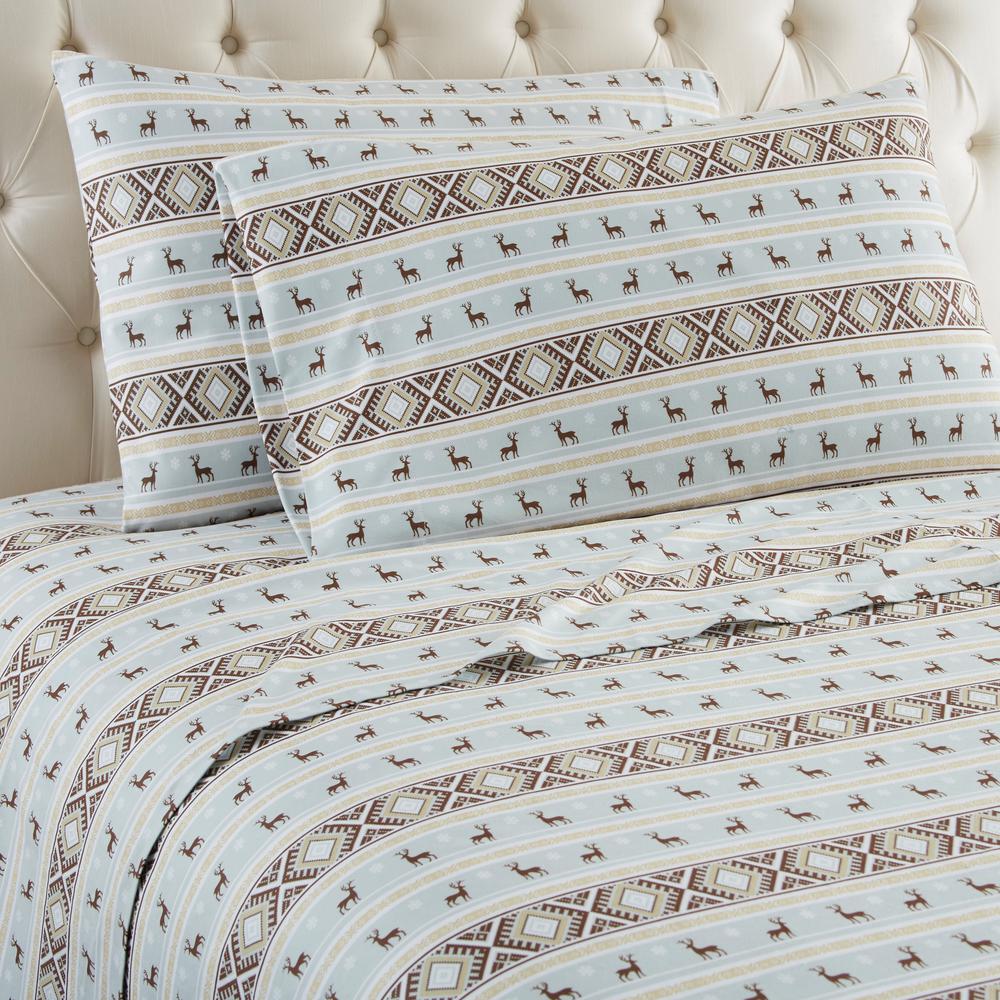 Micro Flannel 4Piece Reindeer Stripe California King Polyester Sheet