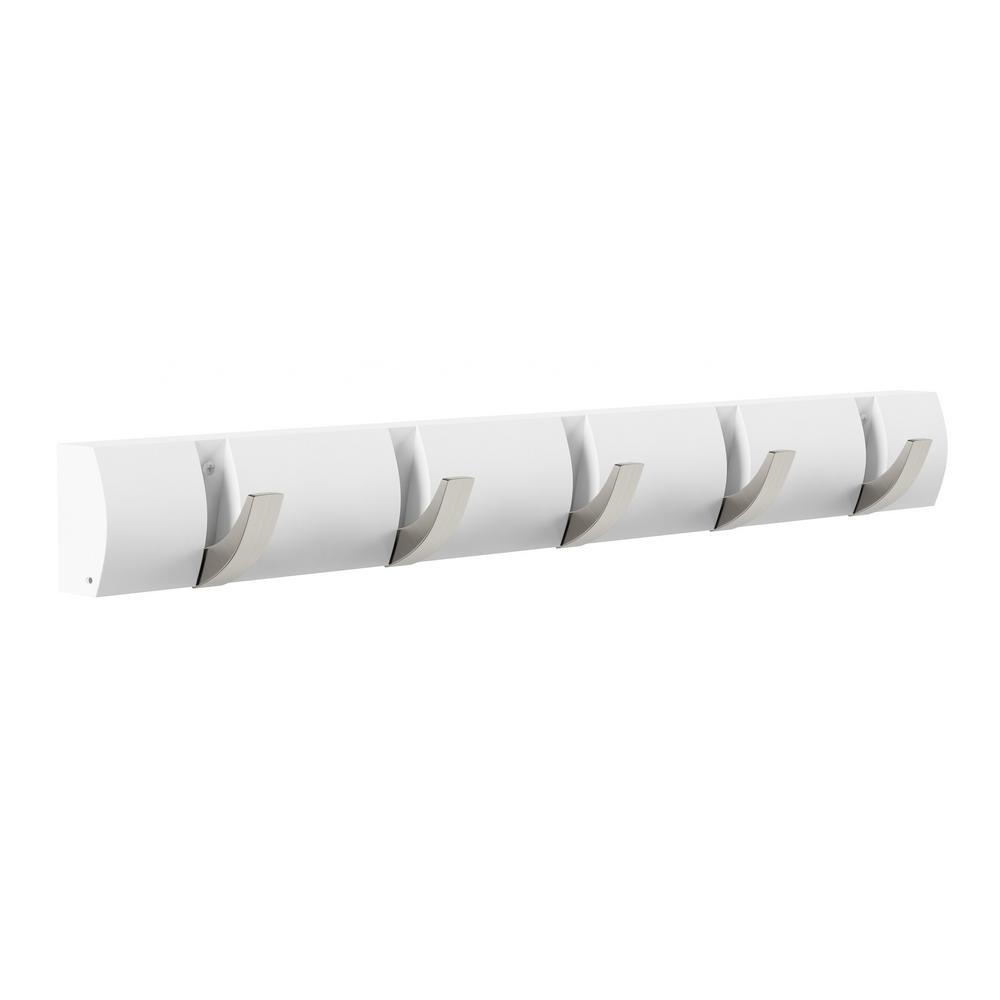 Lavish Home White 5 Hook Retractable Wall Mount Rack