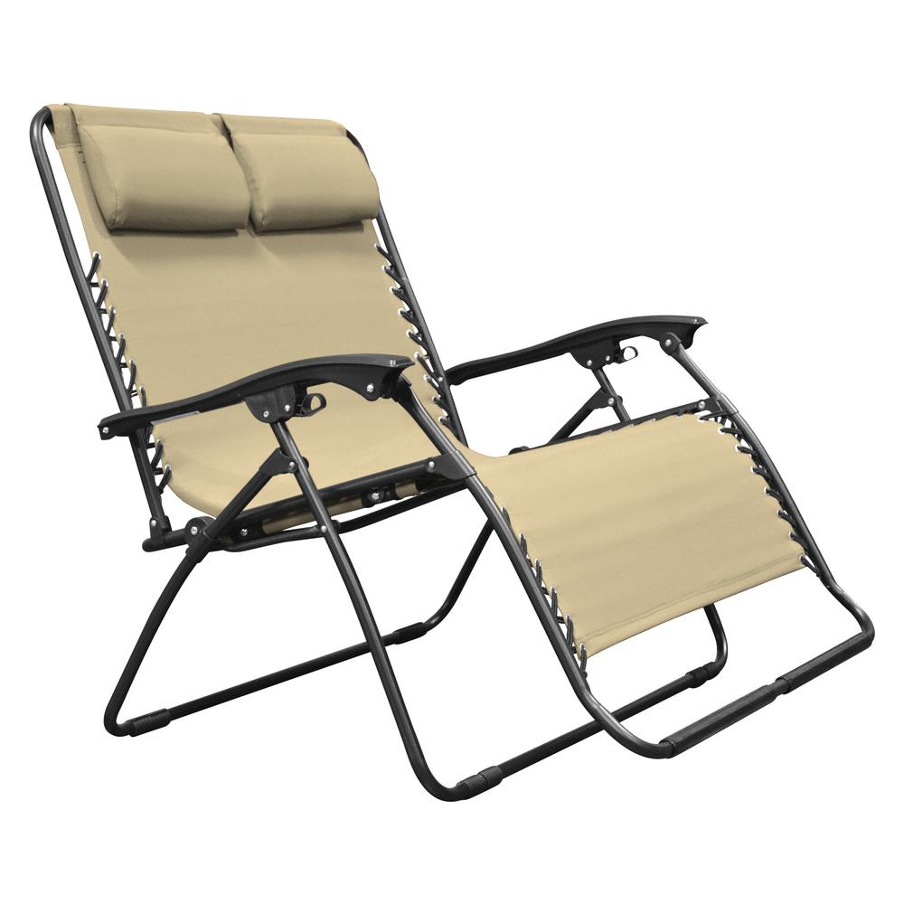 Lawn Chairs Patio The Home Depot Infinity Love Seat Beige Metal Textilene Reclining Patio Lawn Chair