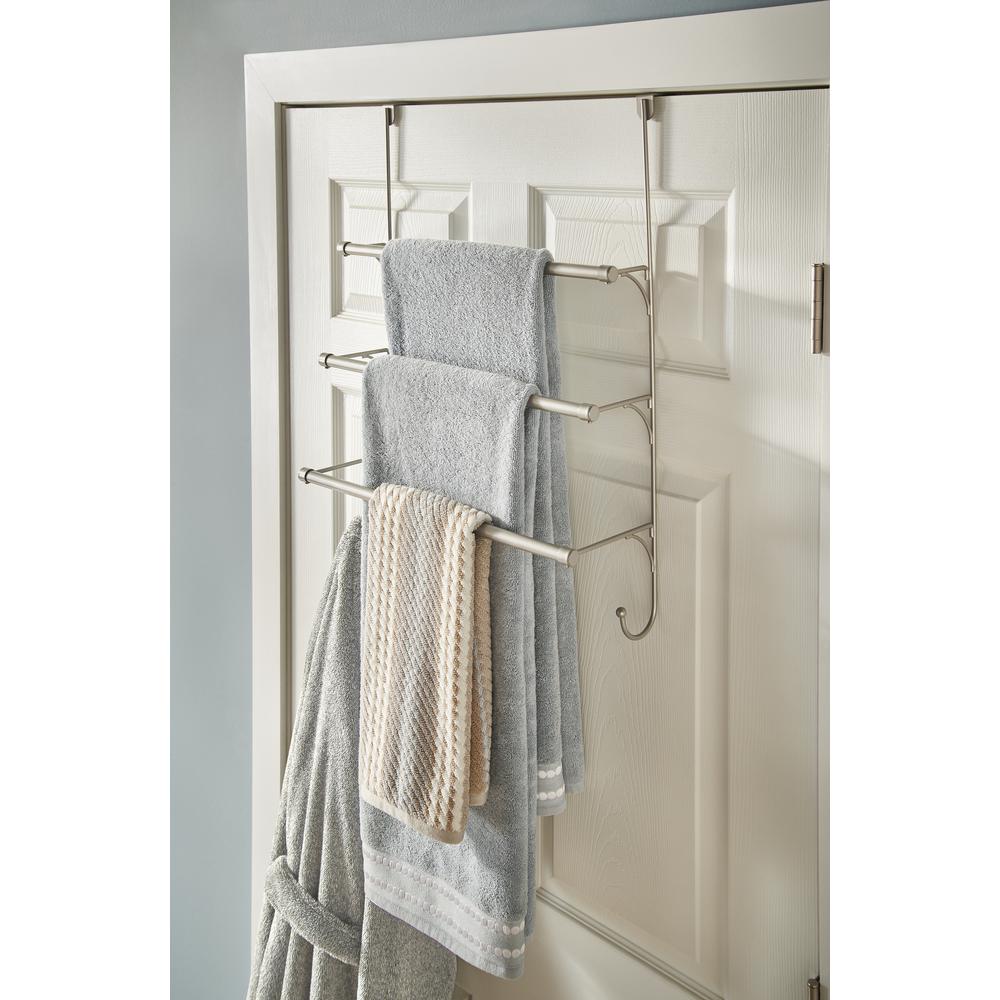 Franklin Brass 193153-FN Over the Door Triple Towel Rack with Hooks Flat Nickel