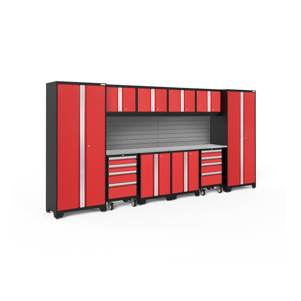 NewAge Products Bold 156 in. W x 77.25 in. H x 18 in. D 24Gauge Steel Garage Set in Red