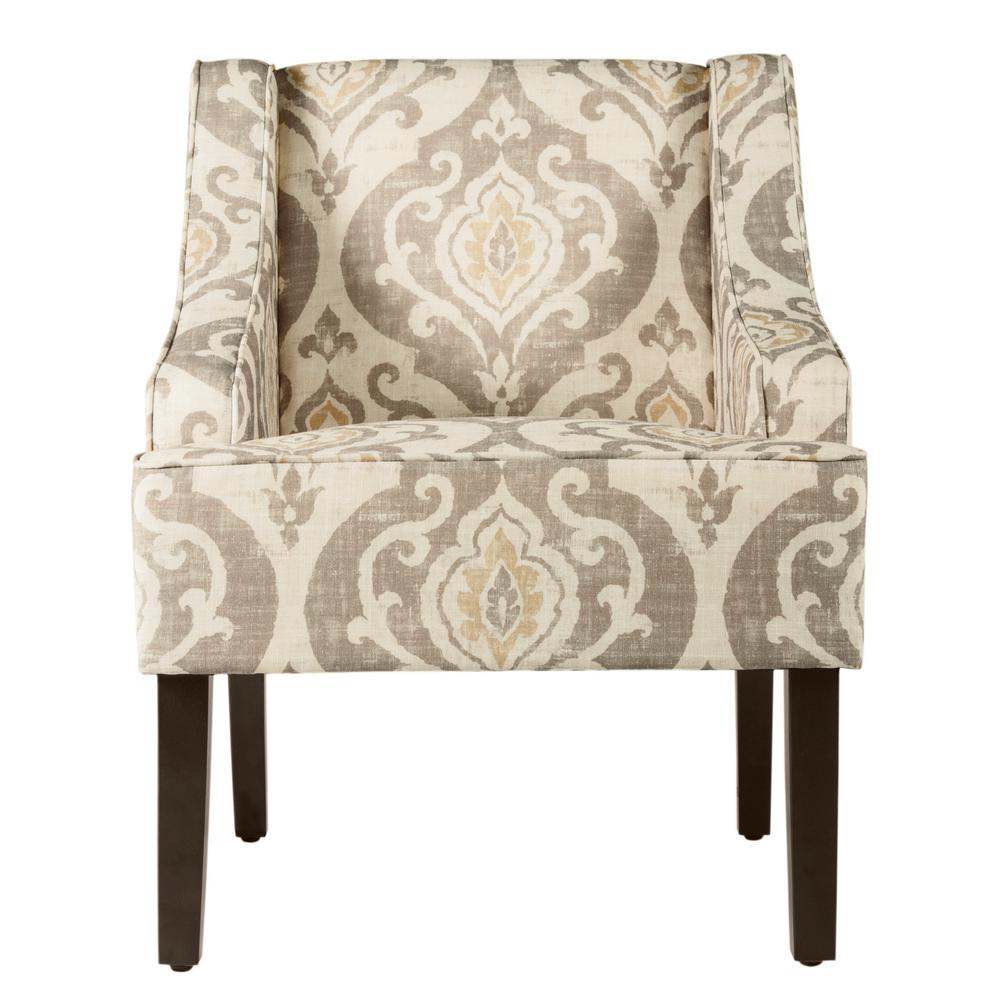 Homepop Tan Yellow And Cream Damask Suri Swoop Arm Accent Chair K6499 A793 The Home Depot