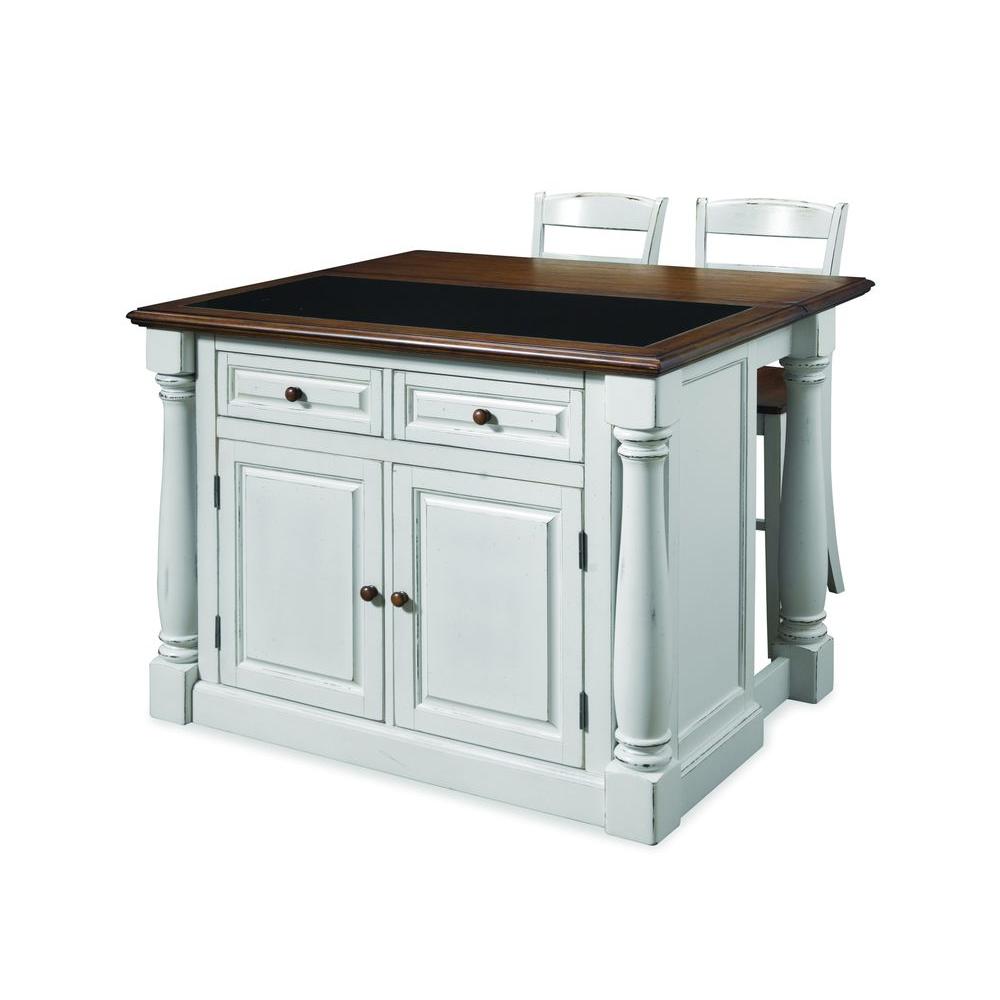 Home Styles Monarch White Kitchen Island With Seating-5021 ...