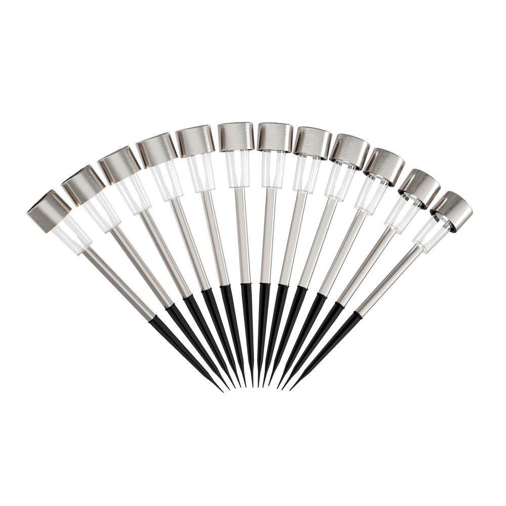 12 2 In Silver Outdoor Integrated Led Landscape Solar Path Lights 12 Pack Hw1500099 The Home Depot